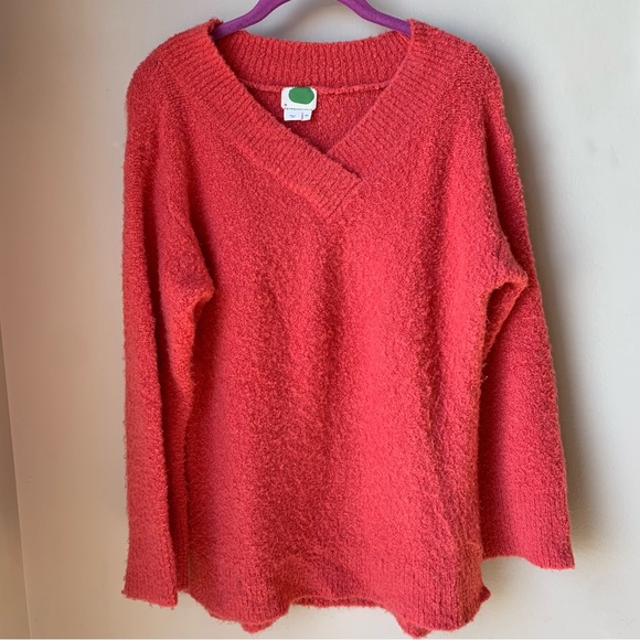 by Anthropologie oversized merino wool and alpaca blend dark coral V neck - Picture 4 of 10